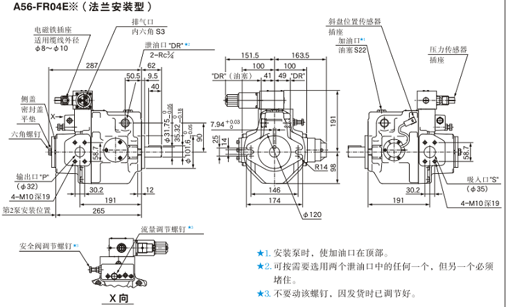 A56-FR04<a href='http://www.webmemos.net' target='_blank'><u>油研柱塞泵</u></a>安裝尺寸