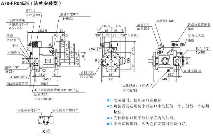 A70-FR04<a href='http://www.webmemos.net' target='_blank'><u>油研柱塞泵</u></a>安裝尺寸
