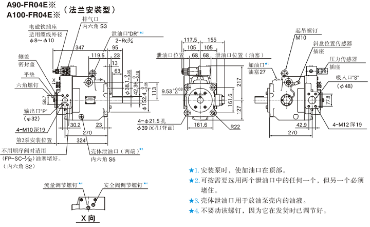 A90-FR04,A100-FR04<a href='http://www.webmemos.net' target='_blank'><u>油研柱塞泵</u></a>安裝尺寸